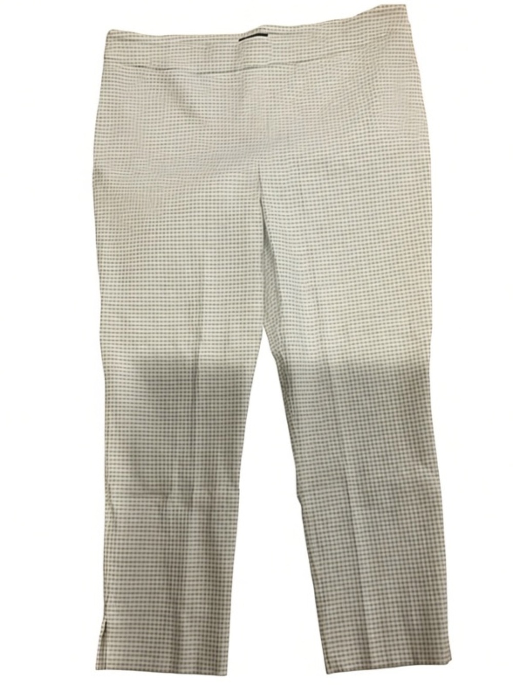 Renuar Women's Straight Leg, Pull-on Micro-Check Pants in Light Beige and White